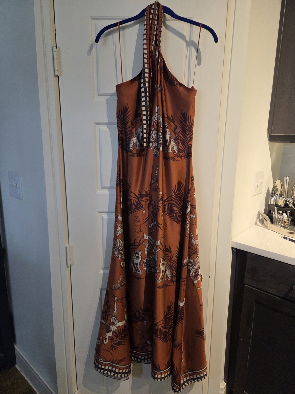 Halter Rust Botanical Maxi Dress